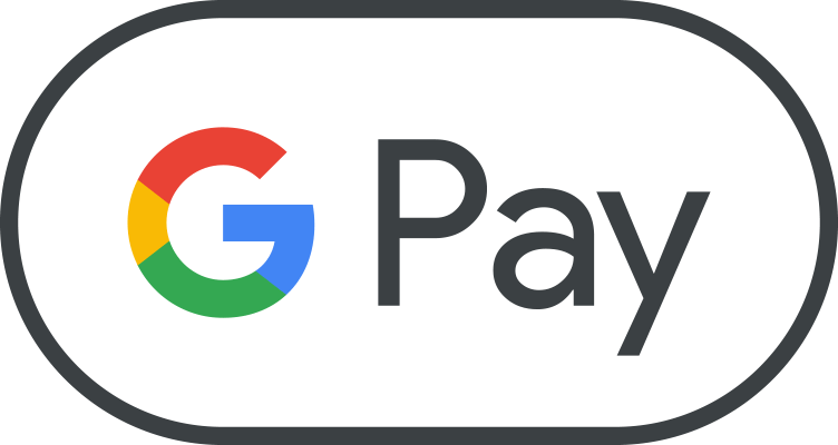Google Pay-Logo mit einem mehrfarbigen G, gefolgt von dem Wort Pay in schwarzem Text, alles zentriert in einem abgerundeten weißen Rechteck mit einem dunklen Rand.